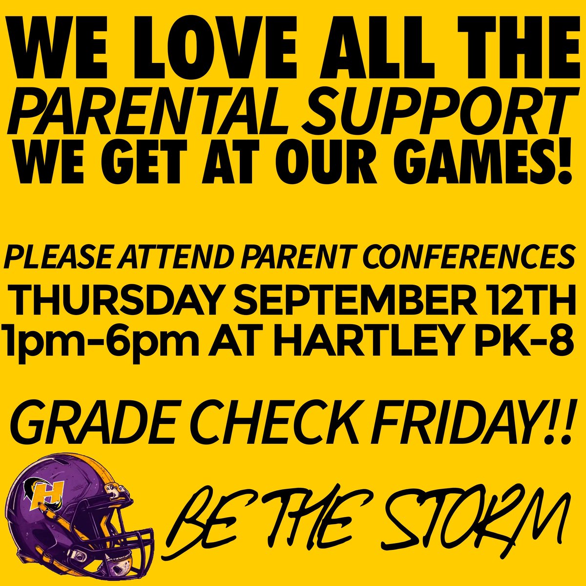 Roman Hamidan (@romanhamidan) on Twitter photo No practice on Thursday! Check grades on student portal and visit with teachers during parent teacher conferences. If A player is failing ANY class on this upcoming progress report, they will not be able to play the final 2 games of the season! <a href="/HartleyCanes/">Hartley Hurricanes Football</a>
#STUDENTSFIRST No practice on Thursday! Check grades on student portal and visit with teachers during parent teacher conferences. If A player is failing ANY class on this upcoming progress report, they will not be able to play the final 2 games of the season! <a href="/HartleyCanes/">Hartley Hurricanes Football</a>
#STUDENTSFIRST