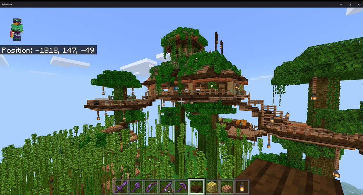 ClovaleeLive's tweet photo. A jungle treehouse build I built about a year ago on a #minecraft Bedrock Realm :) https://t.co/Vw0q5bL8F0