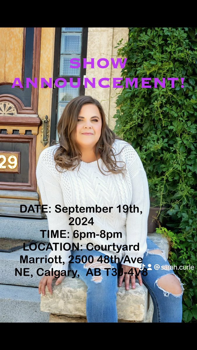 Sarah_Curle's tweet photo. Come down to the #courtyardcalgaryairport on Sept. 19th to check out Denis Dufresne and I playing in the lounge/restaurant (possibly the patio dependent upon weather). We’ll be playing from 6pm-8pm! 

📷 By #TinyFeetPhotography

#CountryMusicAB #NewMusic #ILoveToSing #FYP #YYC https://t.co/rgMbwJ3CLc