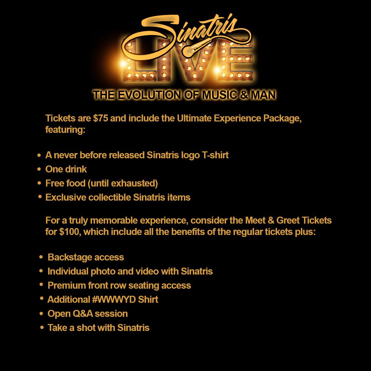I TOLD YALL IT WAS COMING AND WOULD BE SPECIAL!!!!!!!! 

Sinatris Live:
The Evolution Of Man And Music
🎫🎫🎫
weworkingwydshop.com/products/sinat…

WE GOING ON A JOURNEY!!! 🎵 🎶 🎙️ 
Early Birds: 
Use code: show1020 
For some love off either ticket option!