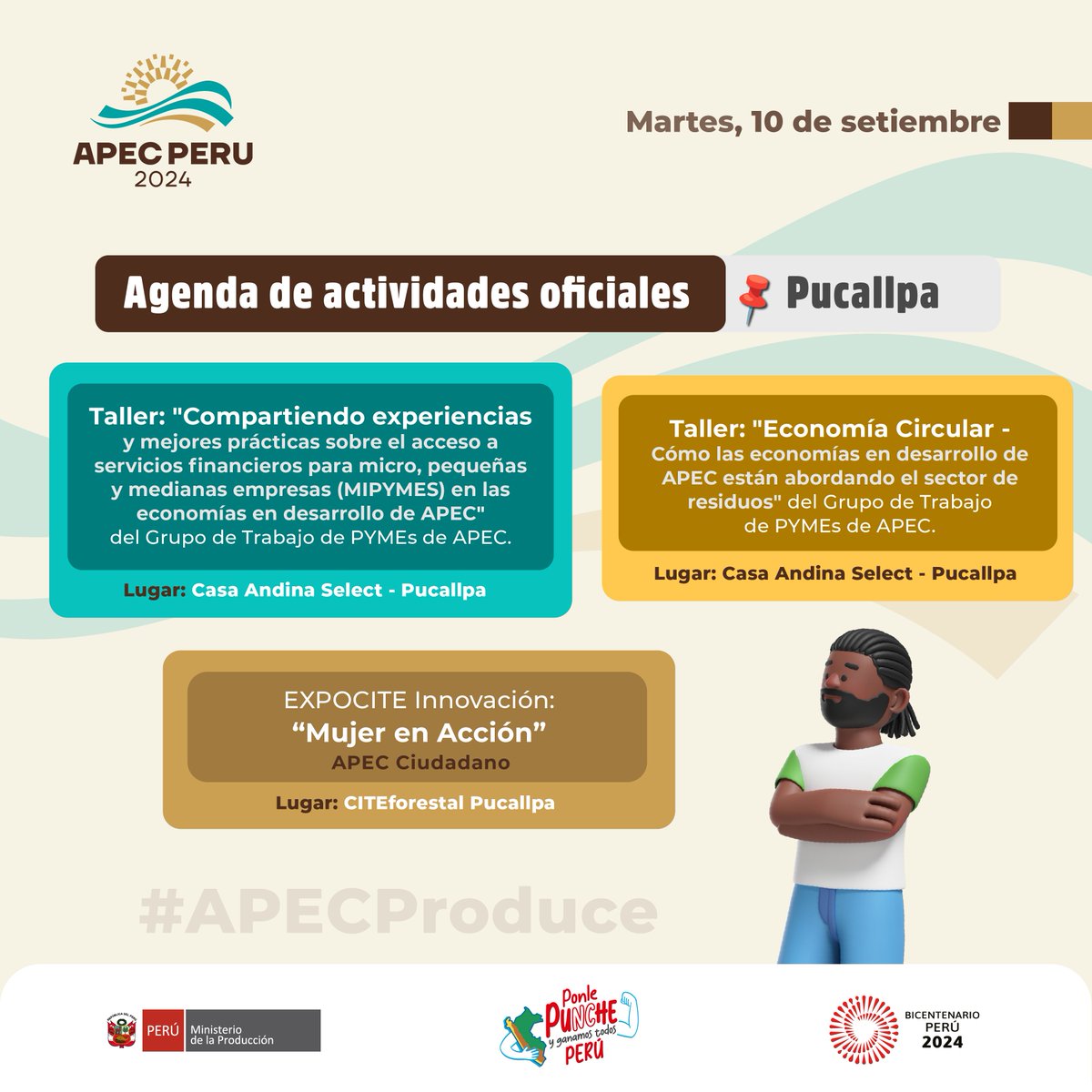 MINPRODUCCION's tweet photo. 🟨 #APECPerú2024 | ¡Desde Pucallpa, impulsamos el desarrollo y la generación de oportunidades para todas nuestras mipymes! 💪 Sigue nuestra agenda de actividades de hoy en Ucayali: ⬇️
🇵🇪 #APECProduce @apecperu https://t.co/ShQKXo1pjN
