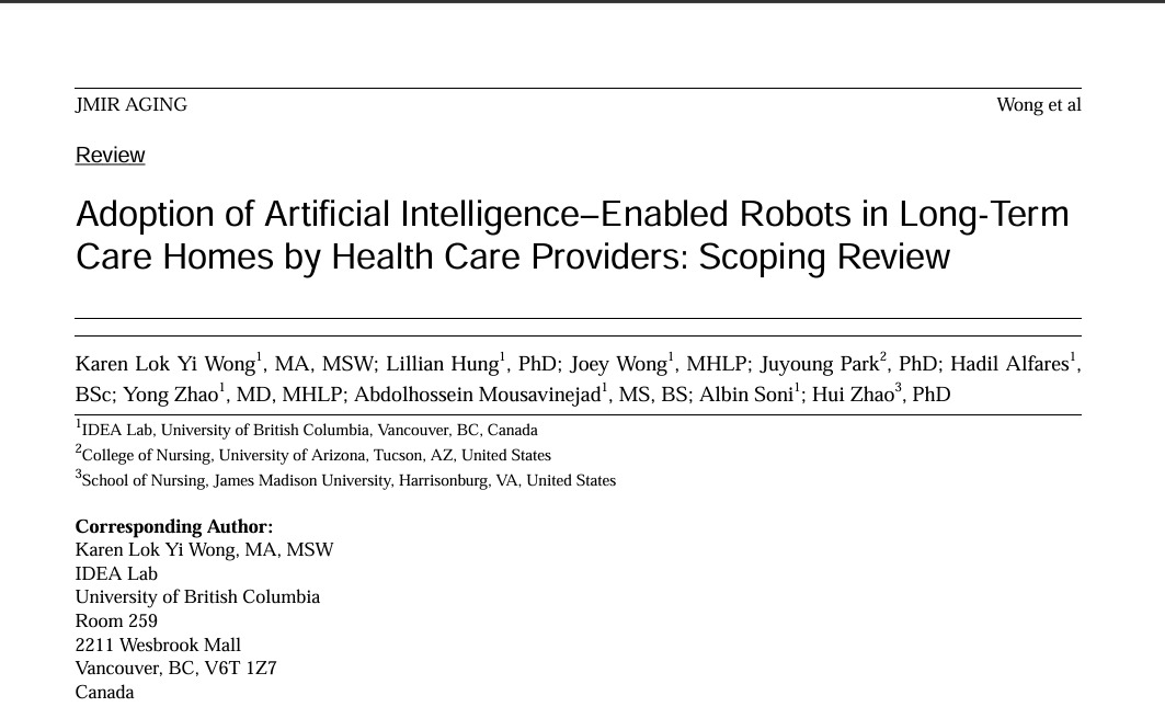 🤖 In collaboration with the University of Arizona College of Nursing and James Madison University, our latest scoping review dives into whether AI-enabled robots could be the solution to shortages in long-term care homes.
🔗 Read about our findings here!: lnkd.in/g56yigMB