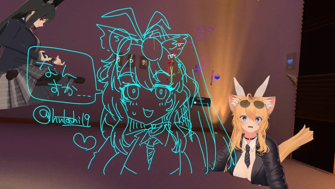 VRCお絵描き!深夜インスタンスでお見掛けした猫タンクさん()、わちゃわちゃ動いたり元気でかわいらしいお方～(フレンドさんの希望で催眠猫タンクさん差分付き) 