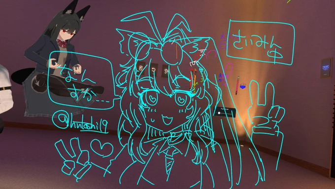 VRCお絵描き!深夜インスタンスでお見掛けした猫タンクさん()、わちゃわちゃ動いたり元気でかわいらしいお方～(フレンドさんの希望で催眠猫タンクさん差分付き) 