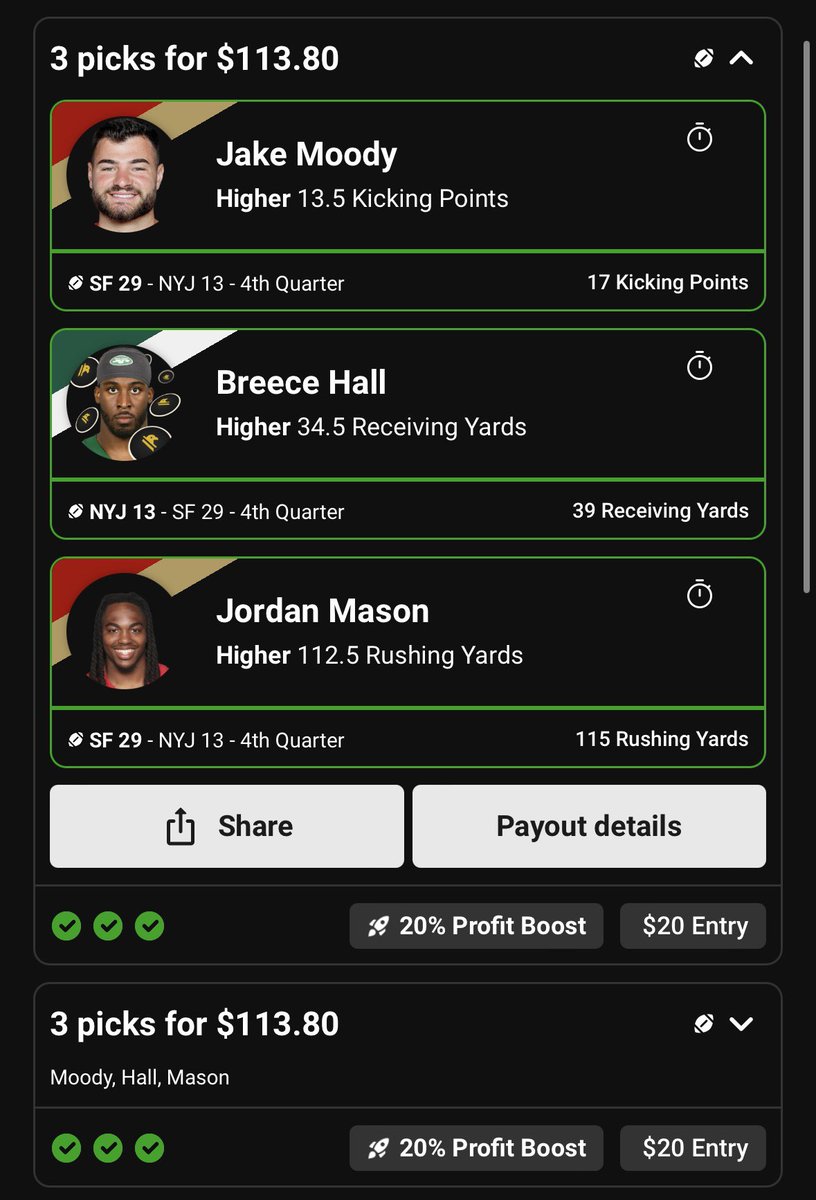 * $20 GIVEAWAY *

Giving away $20 to a random person who retweets this. Must be following.

Use code YFK when you sign up on Underdog for up to $1,000 in bonus cash.

play.underdogfantasy.com/p-your-friend-…

PROFIT BOOST BANG ✅✅✅

We needed this one. Good momentum for week 2.

$40 - $227 ✅