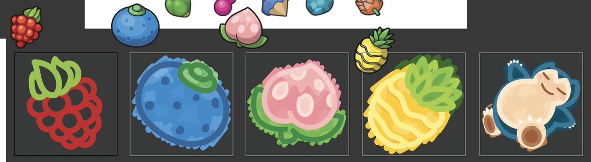 Meladrenaline's tweet image. Making progress on Snorlax berry series~

#Snorlax #Pokémon #PechaBerry #RazzBerry #PinapBerry #OranBerry