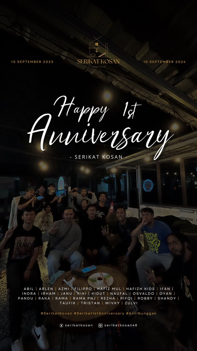 happy 1st anniversary serikat kosan, satu tahun kebersamaan, satu tahun kebahagiaan, satu tahun kepercayaan, dan satu tahun indah selalu. semoga di tahun tahun berikutnya kita akan selalu bersama, makin solid dan kompak.
#SerikatKosan #Serikat1stAnniversary
#AntiNunggak