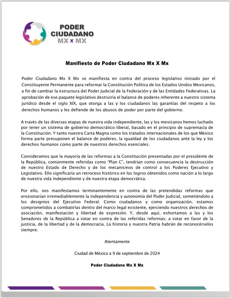 📢 PoderCiudadanoMx X Mx se manifiesta en contra del Plan C. Exigimos transparencia y justicia.

#NoAlPlanC #TransparenciaYa

<a href="/unemexico_/">UNE México</a>
<a href="/SiPorMx/">SíPorMéxico</a>
<a href="/FCN_mx/">Frente Cívico Nacional</a>
<a href="/SocCivilMx/">Sociedad Civil México</a>
<a href="/UnidosPorMx2024/">UNIDOS POR MÉXICO 2024</a>
<a href="/redesunidosmx/">Unidos para mejorar</a>
<a href="/senadomexicano/">Senado de México</a>