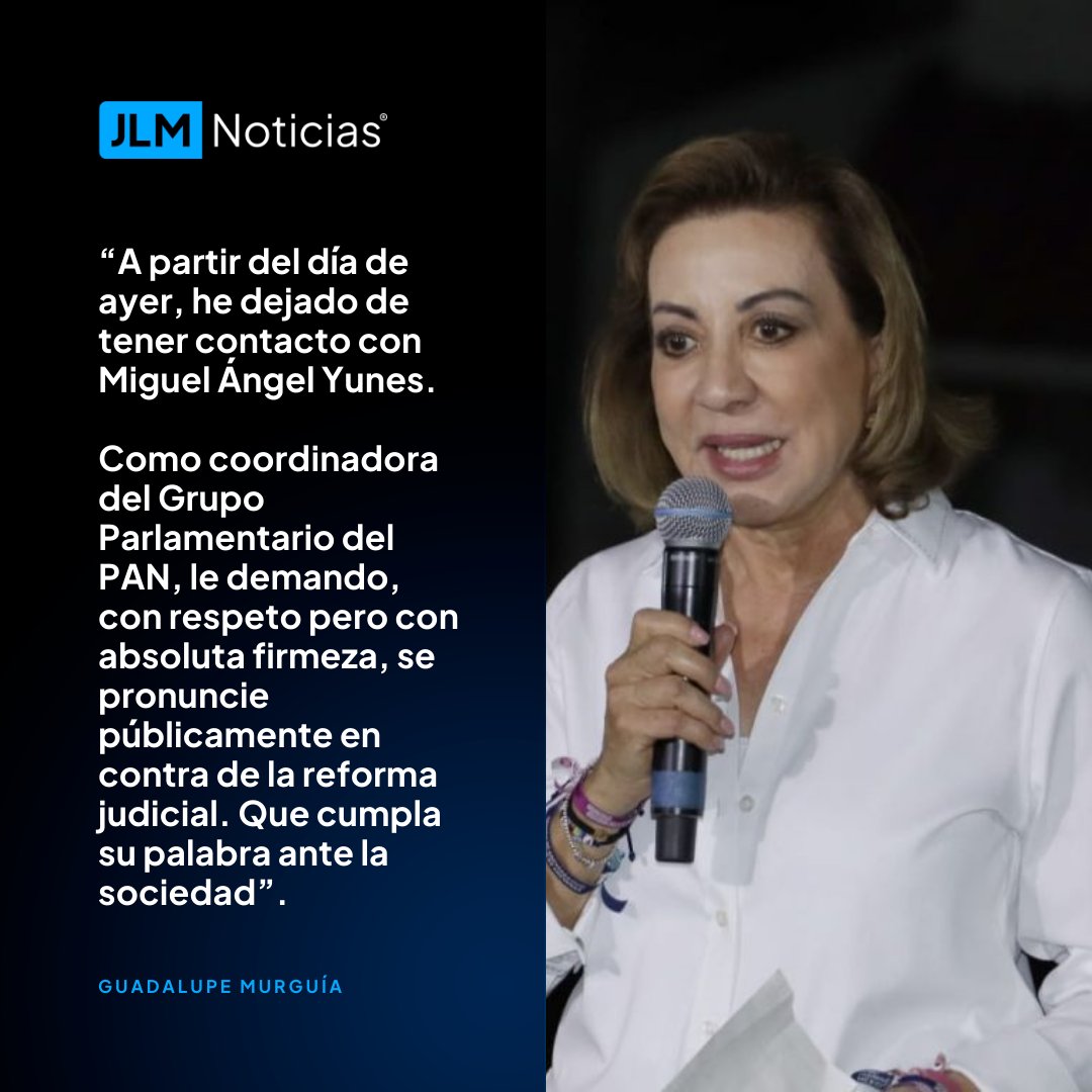 Le piden a Yunes dar la cara.

"La subsistencia de la República depende de la integridad, honor y patriotismo de las senadoras y senadores de oposición. No hay espacio para ambigüedades", dice la coordinadora del Grupo Parlamentario del PAN en el Senado, Guadalupe Murguía.