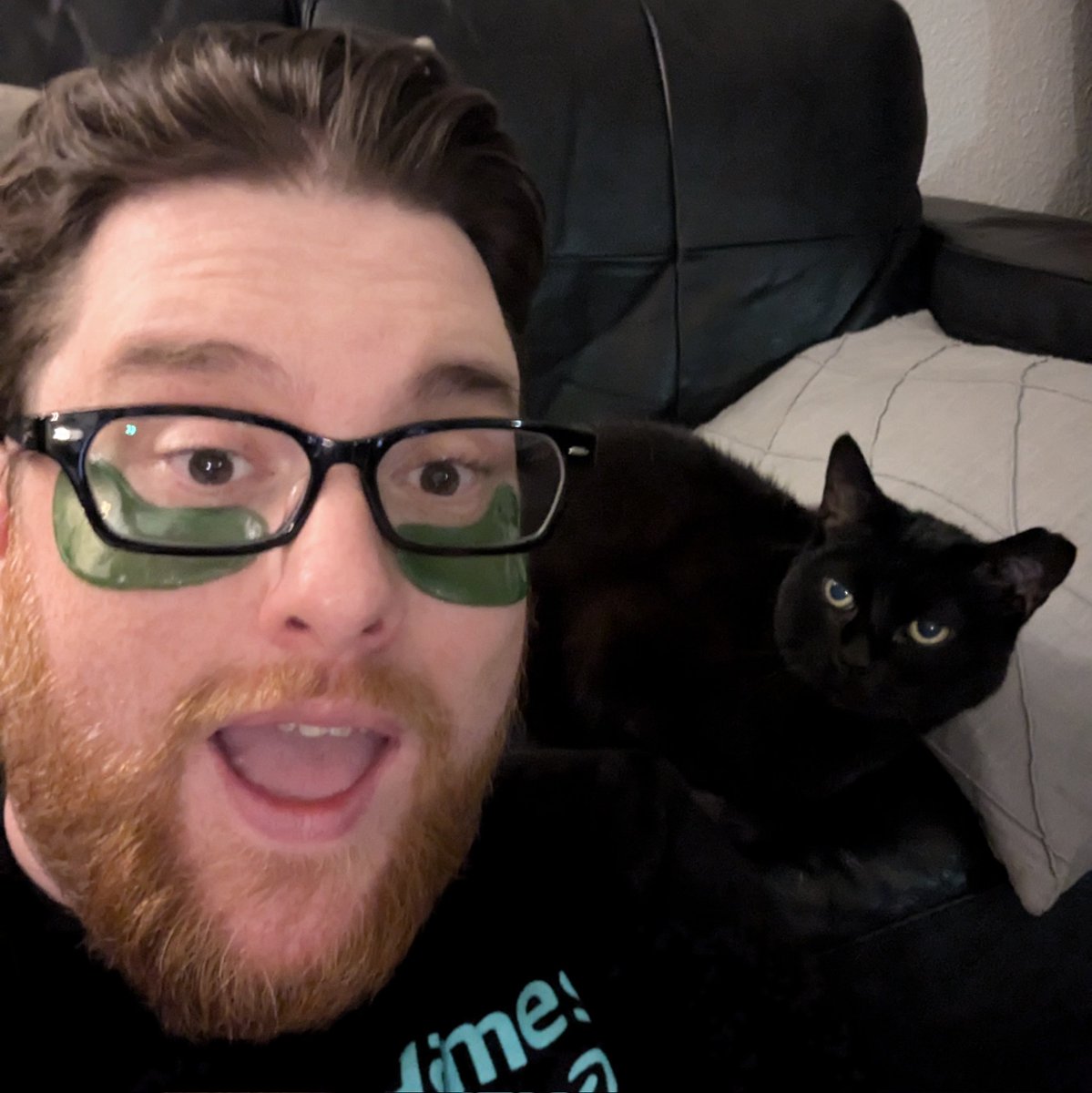 Finished up the work I was doing tonight, now I'm chilling with kitty doing an eye mask.
She is not impressed.