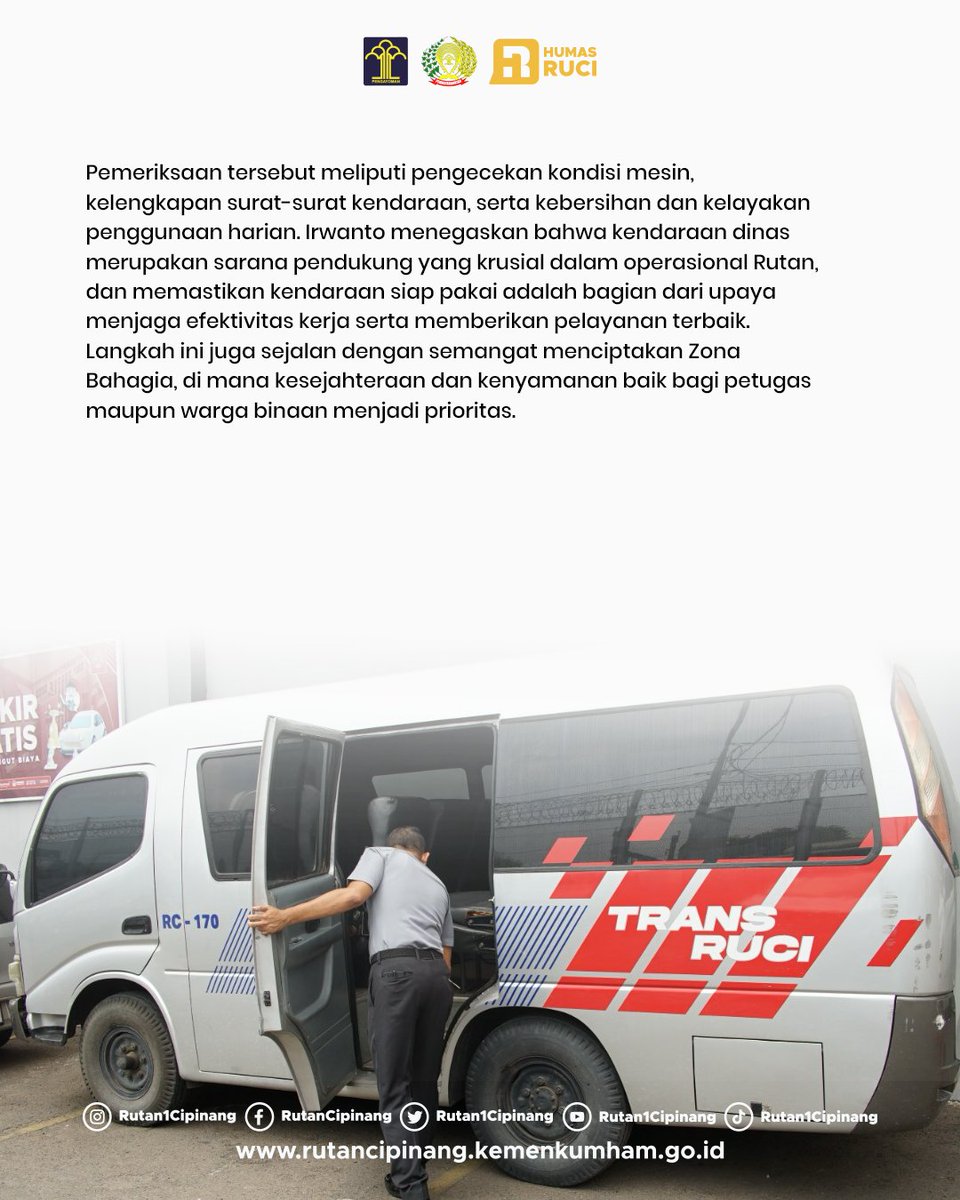 rutan1cipinang's tweet photo. Pemeriksaan Kendaraan Dinas Rutan Cipinang
#RUCI
#SemakinPASTI
#Pemasyarakatan
#ASNBerAKHLAK
#kanwilkumhamdki
@Kemenkumham_RI
@DITJEN_PAS
@kanwilkumhamdki https://t.co/lI0aKV2Oh2