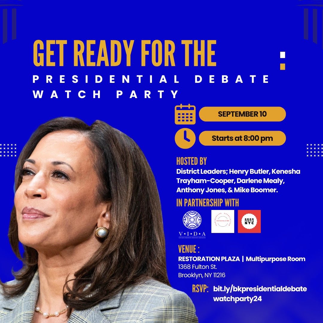 bkdems's tweet photo. Join us to see the #PresidentialDebate at 4 @bkdems Watch Parties!
RSVP➡️ https://t.co/UrAobreBpI…
Support @KamalaHarris with #BrooklynDems—#debate happy hours starting at 8pm tomorrow ⤵️ https://t.co/yvYJPaO9gn