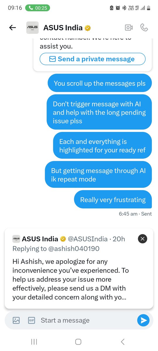 ashish040190's tweet photo. @ASUSIndia This is how you are responding over DM. 
It's really very very frustrating. https://t.co/EwhFnQlwAJ