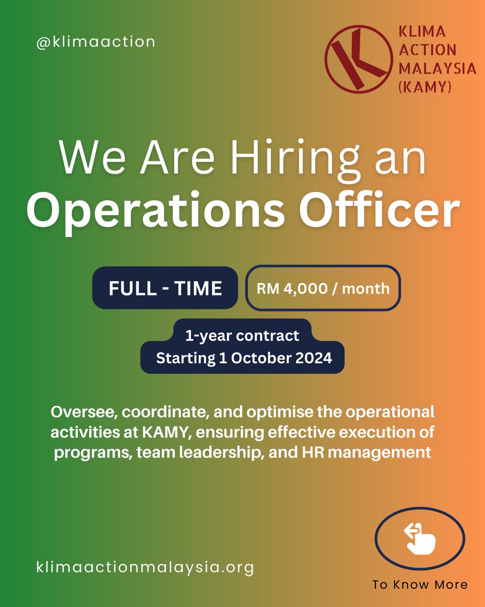 KlimaAction's tweet image. We&apos;re on the lookout for a full-time Operations Officer to join our team and help us strengthen our organisational structure, policies, and collective care. 

Read the details &amp;amp; apply here: bit.ly/KAMYhiring