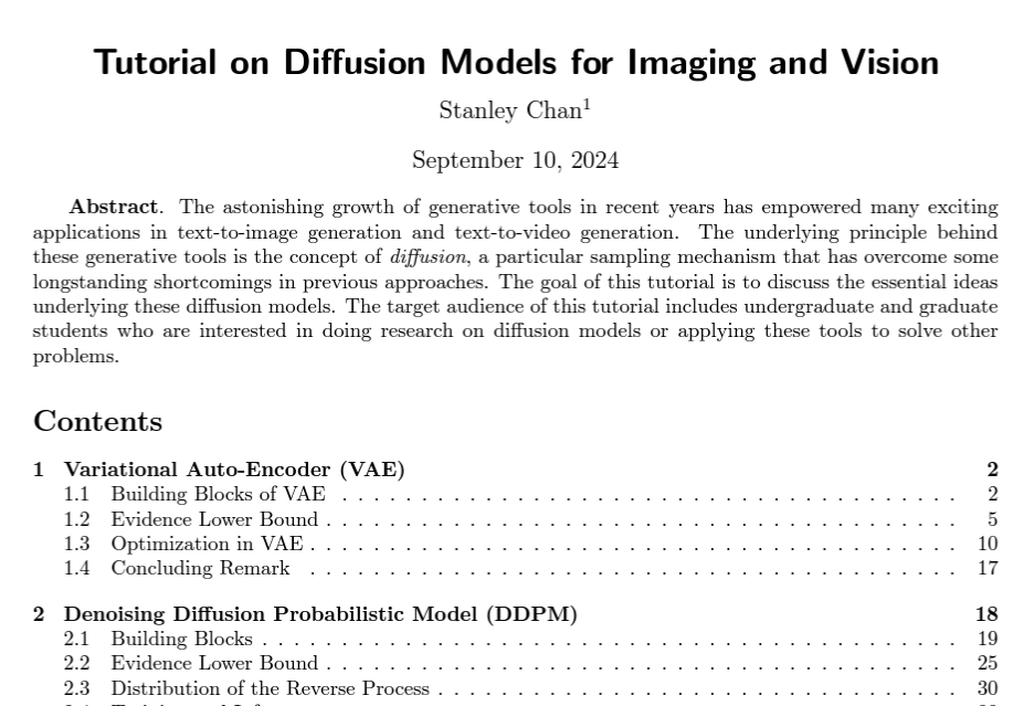 Tutorial on Diffusion Models for Imaging and Vision

2nd edition is up on arXiv
arxiv.org/abs/2403.18103

(51 pages --&gt; 89 pages)

- Expanded VAE
- More detailed DDPM
- New section: physics of diffusion
- and more

Feedback is welcome!