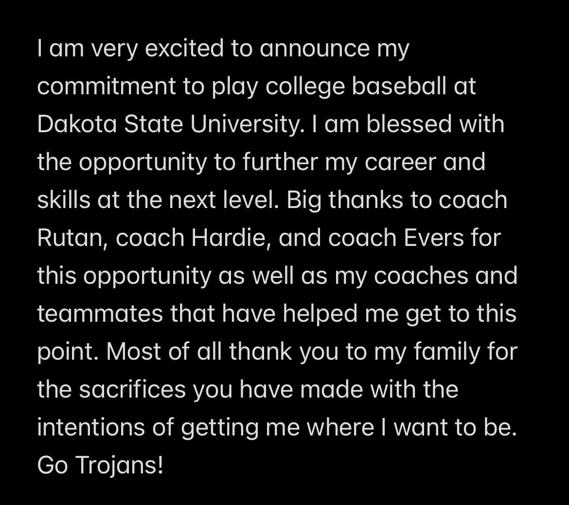 Go Trojans! <a href="/CoachHardie/">Derrion Hardie</a> <a href="/drutan16/">Dan Rutan</a> <a href="/QuentinEvers/">Quentin Evers</a> <a href="/DSU_Baseball_/">Dakota State Baseball</a> <a href="/DSU_Trojans/">Dakota State University Athletics</a>