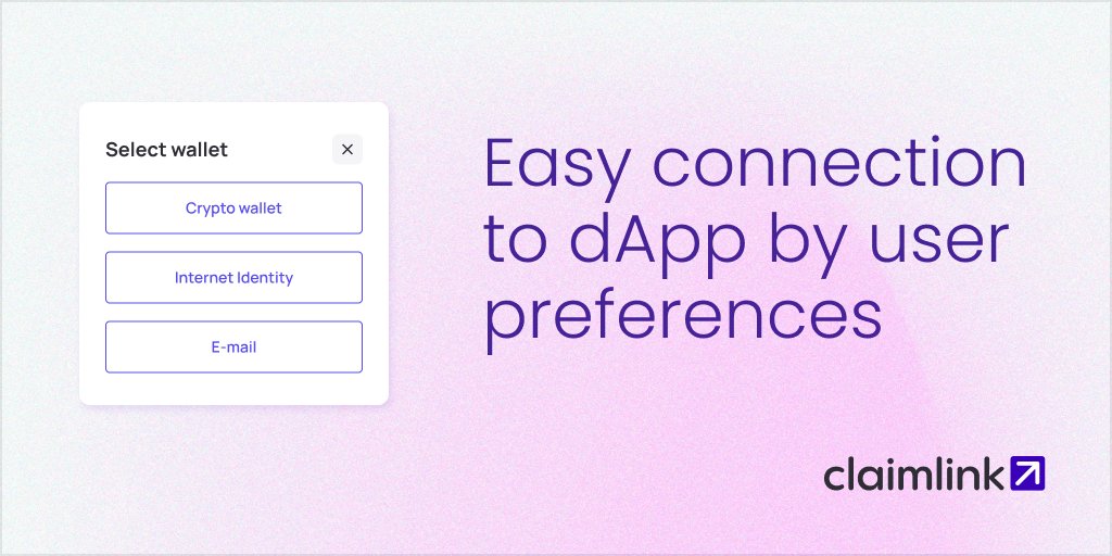 ClaimLinkXYZ's tweet photo. ClaimLink - dApp where easy connections meet user preferences!
🔗Whether you prefer popular #crypto wallets, Internet Identity (IC), or even email, we’ve got you covered for the best user experience.
🚀Get ready to simplify your Web3 journey!
#ICP #Web3 #Blockchain #ClaimLink https://t.co/N3SJ4rUuTG