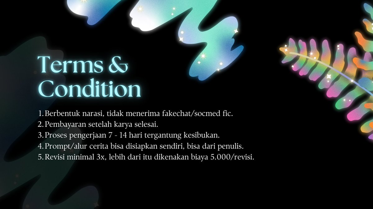 halo! aku jeta dan aku sedang open commission untuk narration fic. karya akan dikirim dengan format pdf melalui email customer, yaa. 😆 kalau ada yang berminat/tanya tanya bisa dm aku! 😉

[ #writingcommision #commisionopen #zonauang ]