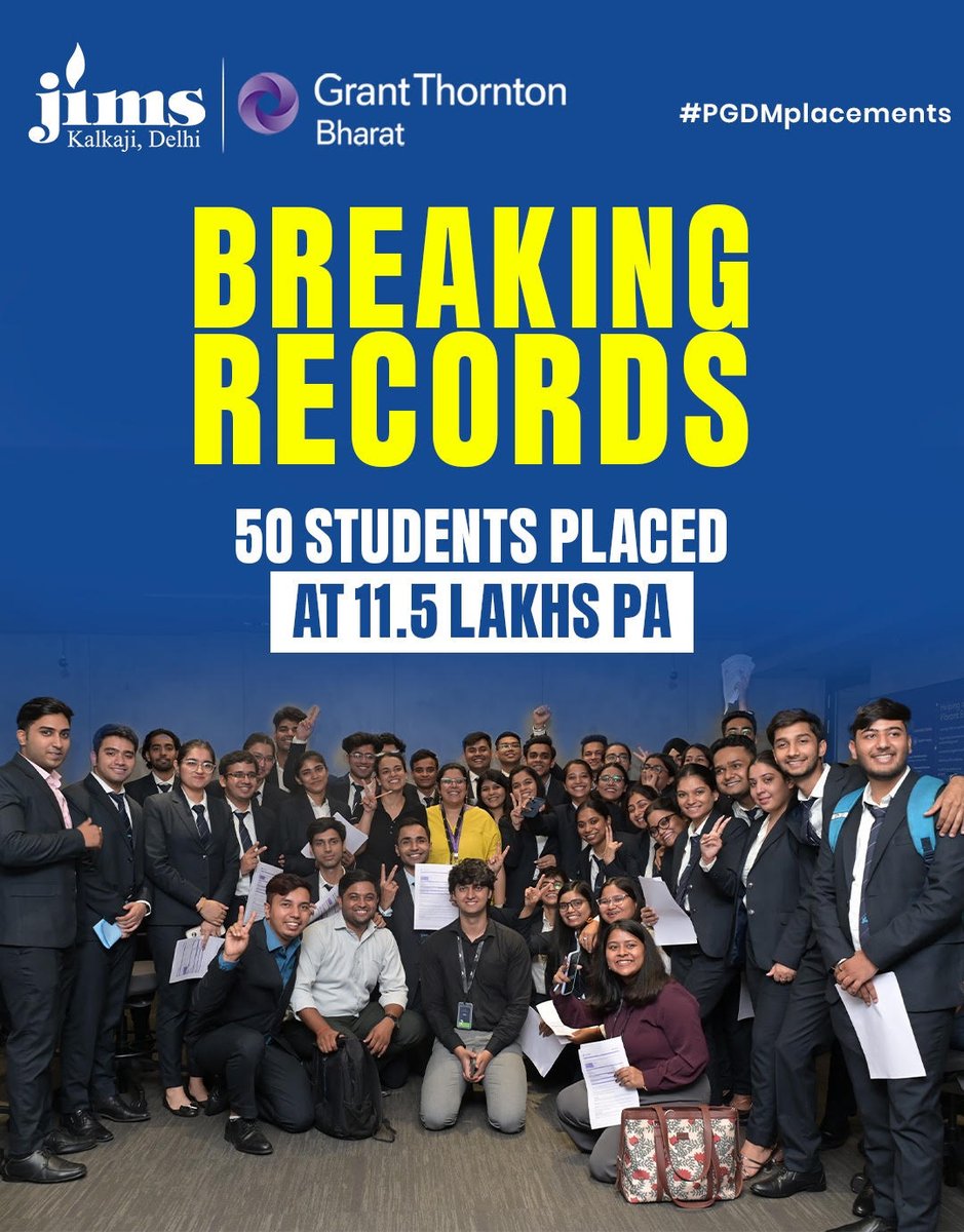 jimsljptweets's tweet image. Congratulations to the PGDM students for making such an awesome beginning !!!
Breaking Records...... 50 Students at 11.5 Lakhs P/A.
#Placement2024,
#PGDMplacements,
#JIMS,
#PGDMstudents,
#Salarypackage,

Visit us at jimssouthdelhi.com