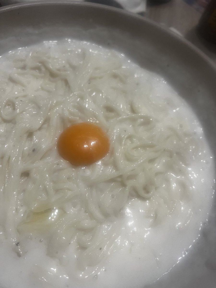 CheerKokoro's tweet photo. お腹がすいてる夜中にクリームうどんの大食い見てて、絶対明日6玉のクリームうどん食べてやると朝からるんるんだったが、3口で箸が止まってしまった。
(チキって2玉だけでよかった) https://t.co/A7iBhMum3A