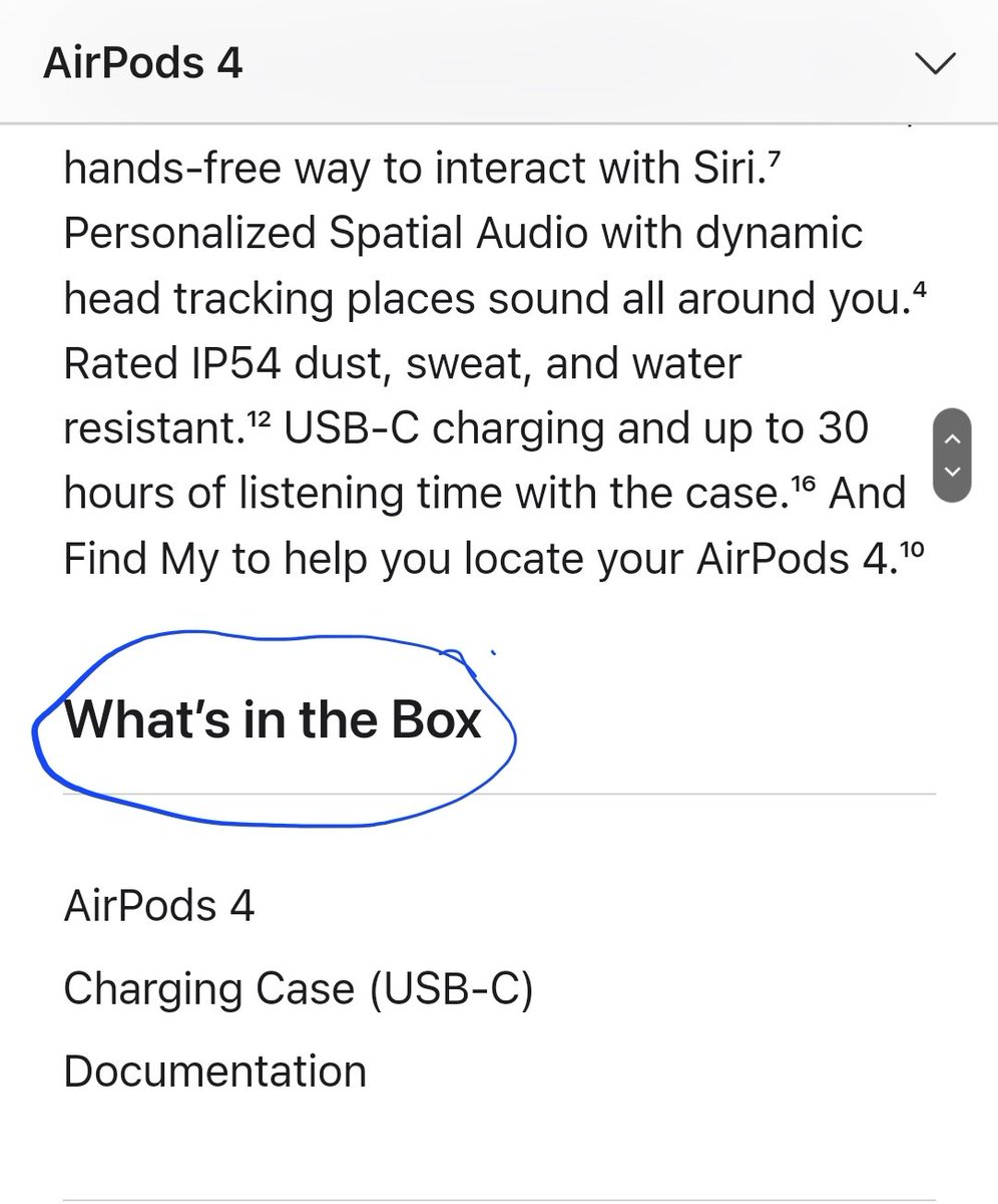 shenodanabil's tweet photo. The AirPods 4 will not include USB-C cable in the box. It's started! 😱 #AirPods4 #AppleEvent #iPhone16Series #AppleWatchSeries10 https://t.co/2CtECiFAuK