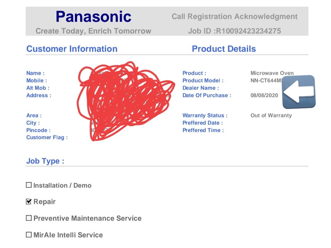 Alpita_M's tweet photo. @PanasonicIndia Terrible customer service! They'll leave you high and dry. To deny repairs within warranty, they will generate fake order receipts, close unresolved repair issues in their system while their repairman says that he will soon visit to repair. https://t.co/KS5t6hoHEv