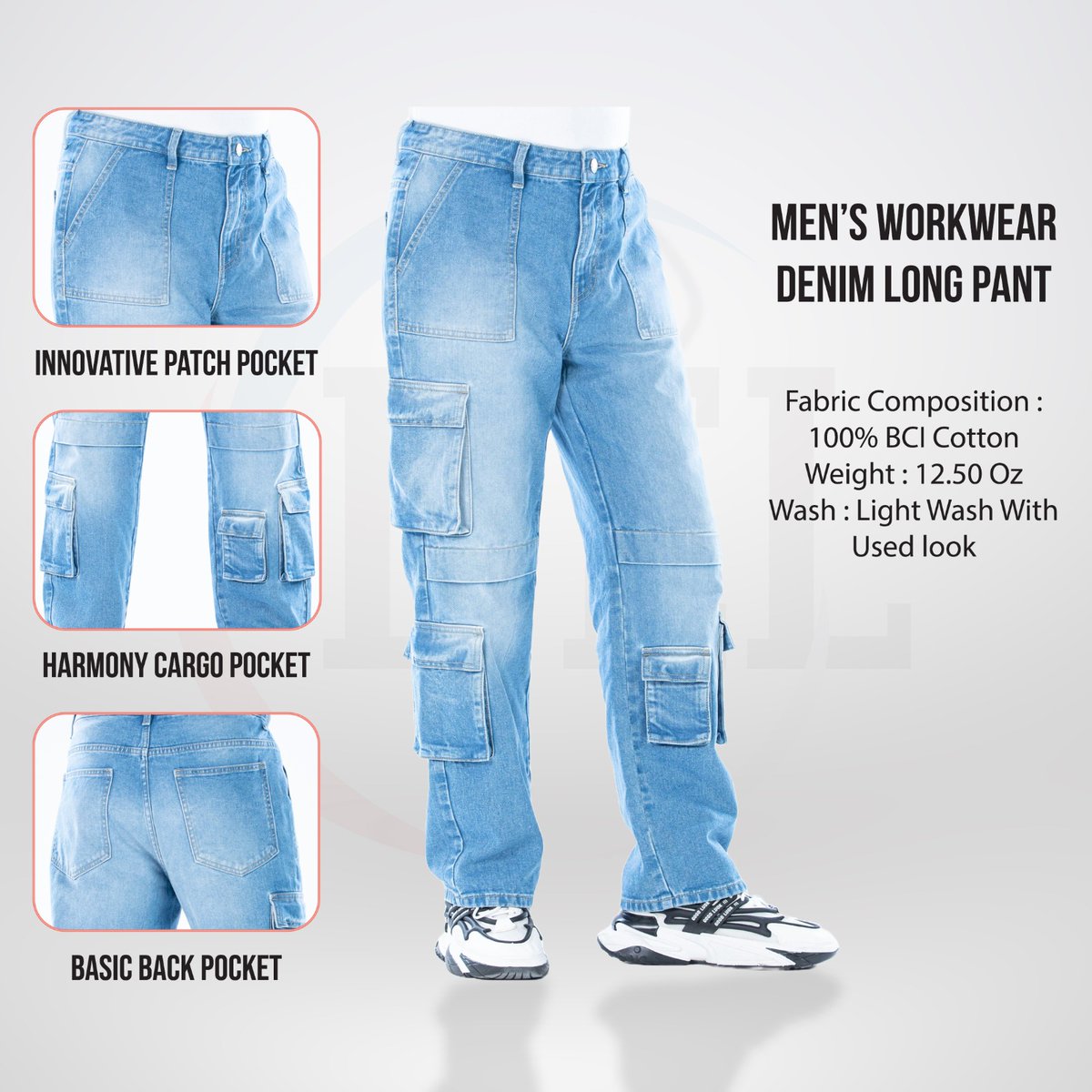 Men's Workwear Denim Long Pant.
Introducing men's fashionable workwear Denim Long pant. 100% BCI cotton. 12.50 Oz ring slub denim. Light wash with used look
#denim #denimexpert #innovation