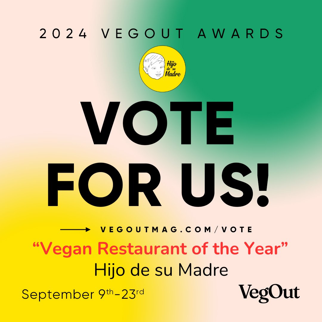 Hijo de su Madre (@mihijodesumadre) on Twitter photo HUGE thank you fam for nominating us for the 2024 <a href="/vegoutmagazine/">VegOut Magazine</a> @vegoutlosangeles "Vegan Restaurant of the Year" award! 💚 We are super stoked and honored to have your nomination. Voting is now LIVE at vegoutmag.com/vote! #veganrestaurant #lavegan #losangelevegan HUGE thank you fam for nominating us for the 2024 <a href="/vegoutmagazine/">VegOut Magazine</a> @vegoutlosangeles "Vegan Restaurant of the Year" award! 💚 We are super stoked and honored to have your nomination. Voting is now LIVE at vegoutmag.com/vote! #veganrestaurant #lavegan #losangelevegan