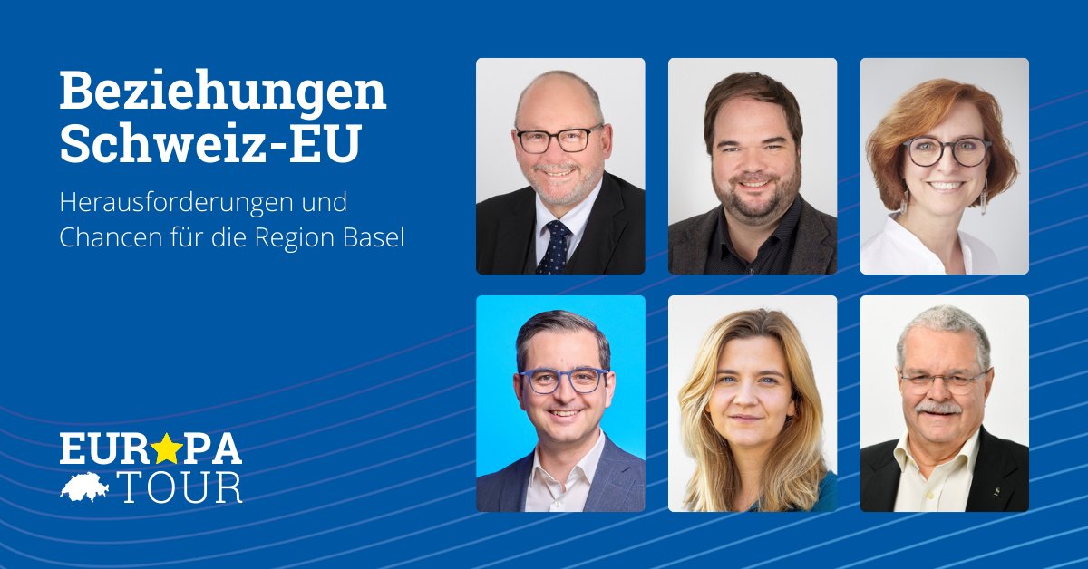 Europäische Bewegung • Mouvement européen 🇨🇭🇪🇺 (@europch) on Twitter photo Unsere Sektion Basel lädt am 19. September zu einer Diskussion über die Beziehungen 🇨🇭-🇪🇺 ein. Mit dabei: 
<a href="/TCuenod/">Tim Cuénod</a> (<a href="/SPBaselStadt/">SP Basel-Stadt</a>)
<a href="/KnellwolfAndrea/">Andrea Knellwolf</a> (<a href="/dieMitte_bs/">Die Mitte Basel-Stadt</a>)
<a href="/bkschaller/">Beat K. Schaller</a> (<a href="/svpbasel/">SVP Basel-Stadt</a>)
<a href="/lucaurgese/">Luca Urgese</a> (<a href="/FDPBasel/">FDP Basel-Stadt</a>)
@JVergeat (<a href="/GrueneBasel/">GRÜNE Basel-Stadt</a>)
👉 europa.ch/event/herausfo…
#Europatour Unsere Sektion Basel lädt am 19. September zu einer Diskussion über die Beziehungen 🇨🇭-🇪🇺 ein. Mit dabei: 
<a href="/TCuenod/">Tim Cuénod</a> (<a href="/SPBaselStadt/">SP Basel-Stadt</a>)
<a href="/KnellwolfAndrea/">Andrea Knellwolf</a> (<a href="/dieMitte_bs/">Die Mitte Basel-Stadt</a>)
<a href="/bkschaller/">Beat K. Schaller</a> (<a href="/svpbasel/">SVP Basel-Stadt</a>)
<a href="/lucaurgese/">Luca Urgese</a> (<a href="/FDPBasel/">FDP Basel-Stadt</a>)
@JVergeat (<a href="/GrueneBasel/">GRÜNE Basel-Stadt</a>)
👉 europa.ch/event/herausfo…
#Europatour