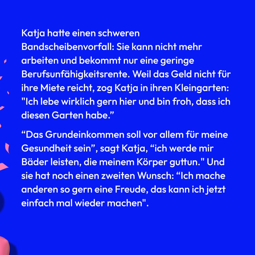 Ein #Grundeinkommen bedeutet mehr als Geld—es bedeutet Lebensqualität und Gesundheit. So wie für unsere Gewinnerin Katja. Hast du auch Träume, die du mit einem Grundeinkommen verwirklichen würdest?