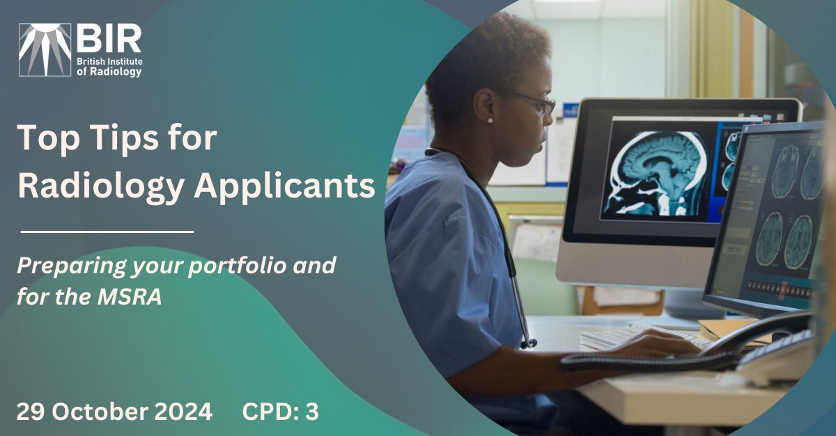 Join us for 'Top Tips for Radiology Applicants', with lectures on preparing your radiology portfolio (including research and audit), preparing for the Multi-Specialty Recruitment Assessment (MSRA) and the radiology interview.

Learn more and book now - bit.ly/TopTips24
