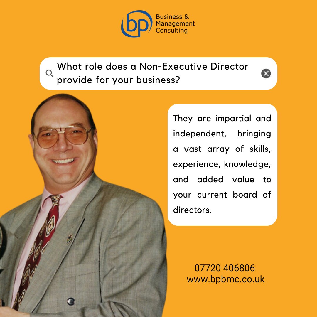 Do you need boardroom expertise? A Non-Executive Director could be the key to adding value and impact. 

As a former PLC, CEO and experienced NED, I've worked with SMEs, large firms, and non-profits. I could be the perfect fit for you.

💻 07720 406806 or barrie@bpbmc.co.uk.