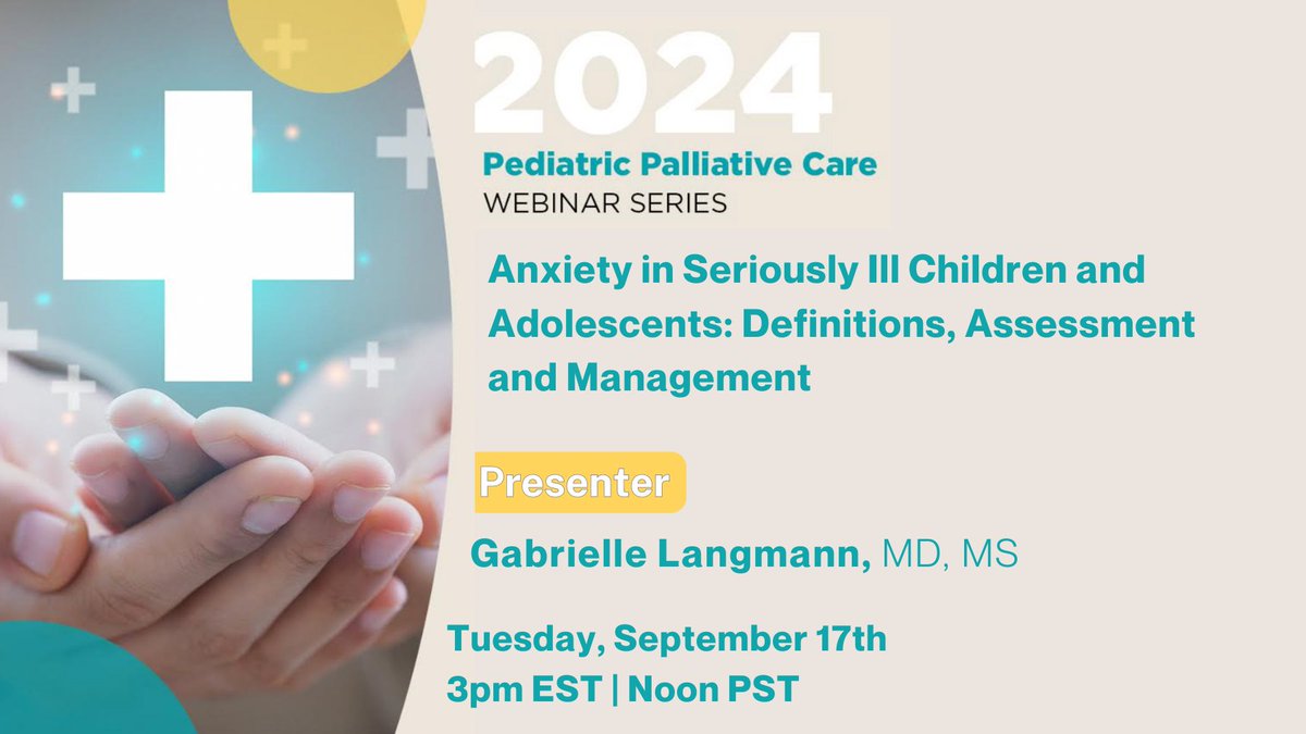 Register now for the Sept. PPC Webinar: Anxiety in Seriously Ill Children and Adolescents: Definitions, Assessment and Management. Dr. Langmann will discuss assessment, management strategies &amp; interventions. 

Register here: tfaforms.com/4842636

 #pedpc  #pedspc  #hapc  #hpm