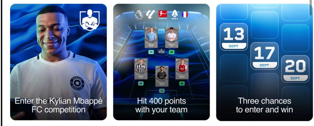 ✨expérience incroyable offerte par <a href="/Sorare/">Sorare</a> ✨

Joue gratuitement ⬇️
3x chances de faire  400+ points en free to play ! 

-Si tu réalises 400 points, tu remportes une chance de rencontrer <a href="/KMbappe/">Kylian Mbappé</a> 🏅
-3 chances sur 3 Gameweek ⏳

👉 sorare.pxf.io/q4QDzN

(🎁  50€ de crédits