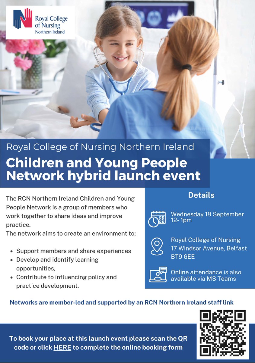 RCN_NI's tweet photo. Mark your calendars for Wed 18 September! Join us from 12noon-1pm for the exciting launch event of RCN NI Children and Young People Network.  Don't forget to book your place via our online Microsoft forms. https://t.co/kbS40QZz1z 📅 https://t.co/whuMHBNhro