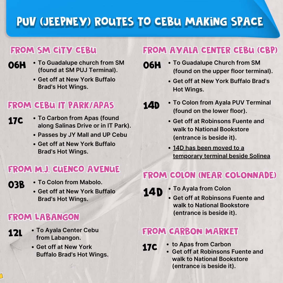 papilitcebu's tweet photo. Lost? Not anymore! Our commuter guide has all the routes you need to get to Papilit! ✴️

Check out the routes through Google Map here: https://t.co/Nw4gilxUDl

See you at Papilit! https://t.co/xI4SyG2bc6