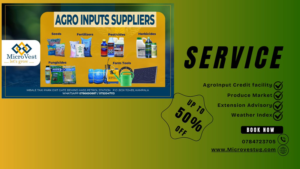 Microvest_ug's tweet image. September Discounts, Access our service at our Mbale supply Center and online #AgroInputs #InputCreditfacility #Extensionservice
@ZakaliaNangai