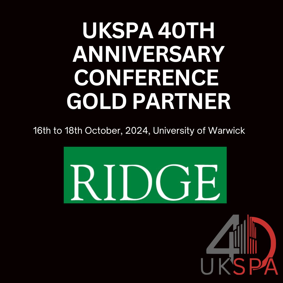We thank our Gold Partners for the forthcoming <a href="/UKSPA/">UKSPA</a> Anniversary Conference, 16-18 October, taking place <a href="/uniofwarwick/">University of Warwick</a>, <a href="/RidgeLLP/">Ridge</a>  for their tremendous support. Book today - ukspa.org.uk/ukspa40/ #UKSPA40 #scienceparks #innovation #netzero #innovationdistrict #incubation