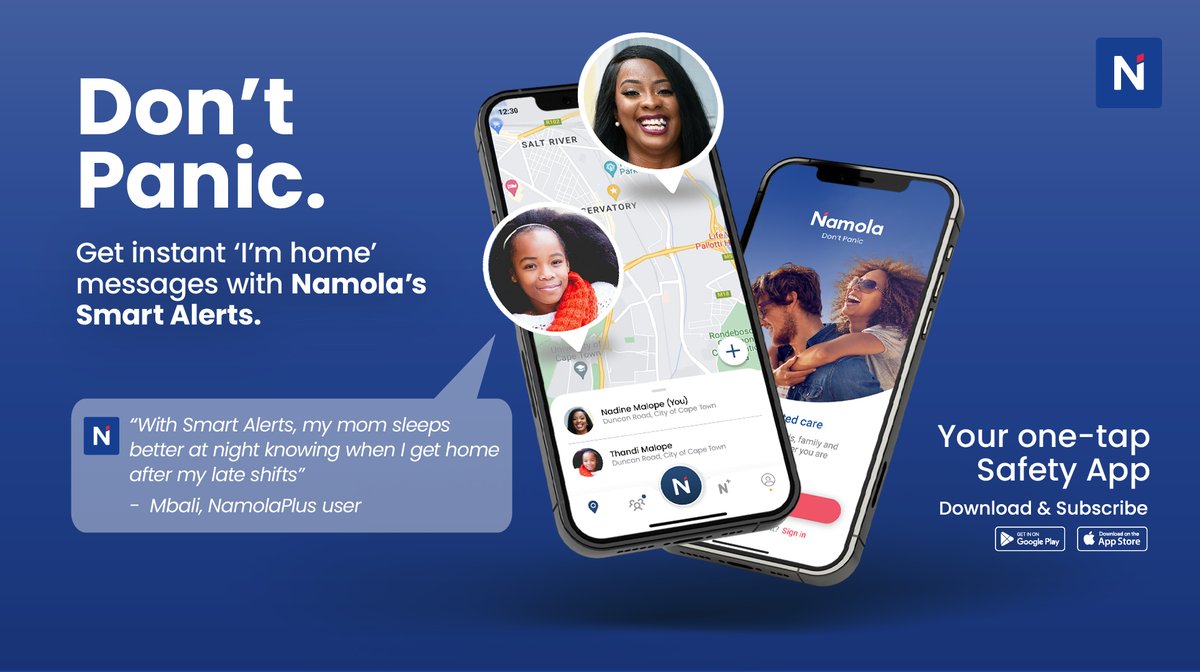 Don’t Panic. Always know that your loved ones are safe.

Download the Namola app and subscribe to NamolaPlus and use the location sharing feature. 
Get the 1st month FREE on us!

#dontpanic #namola #proudlysouthafrican