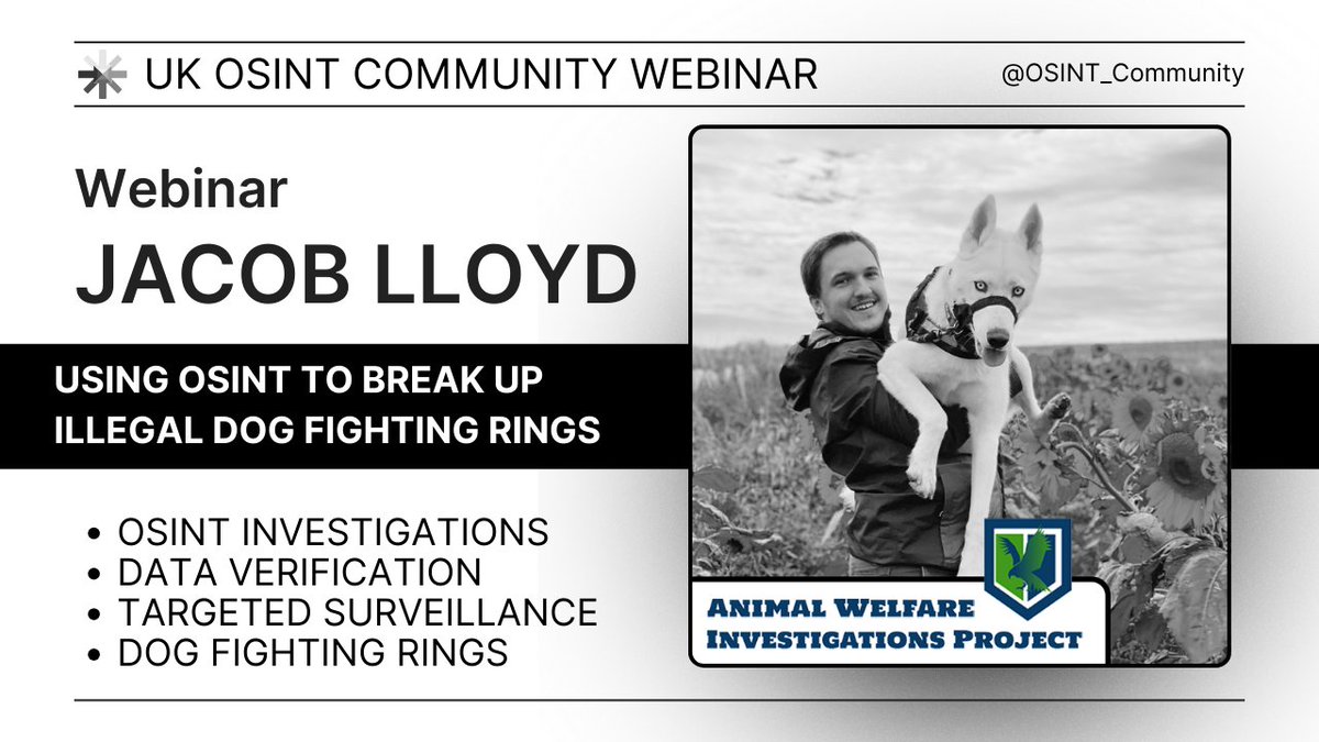 🐾 We are proud to announce our first webinar...

Join us for an eye-opening session where Jacob Lloyd reveals how he harnesses OSINT to lead critical investigations into the darkest corners of animal cruelty.

🗓️ Tune in on the 15th of September for his gripping account—threats