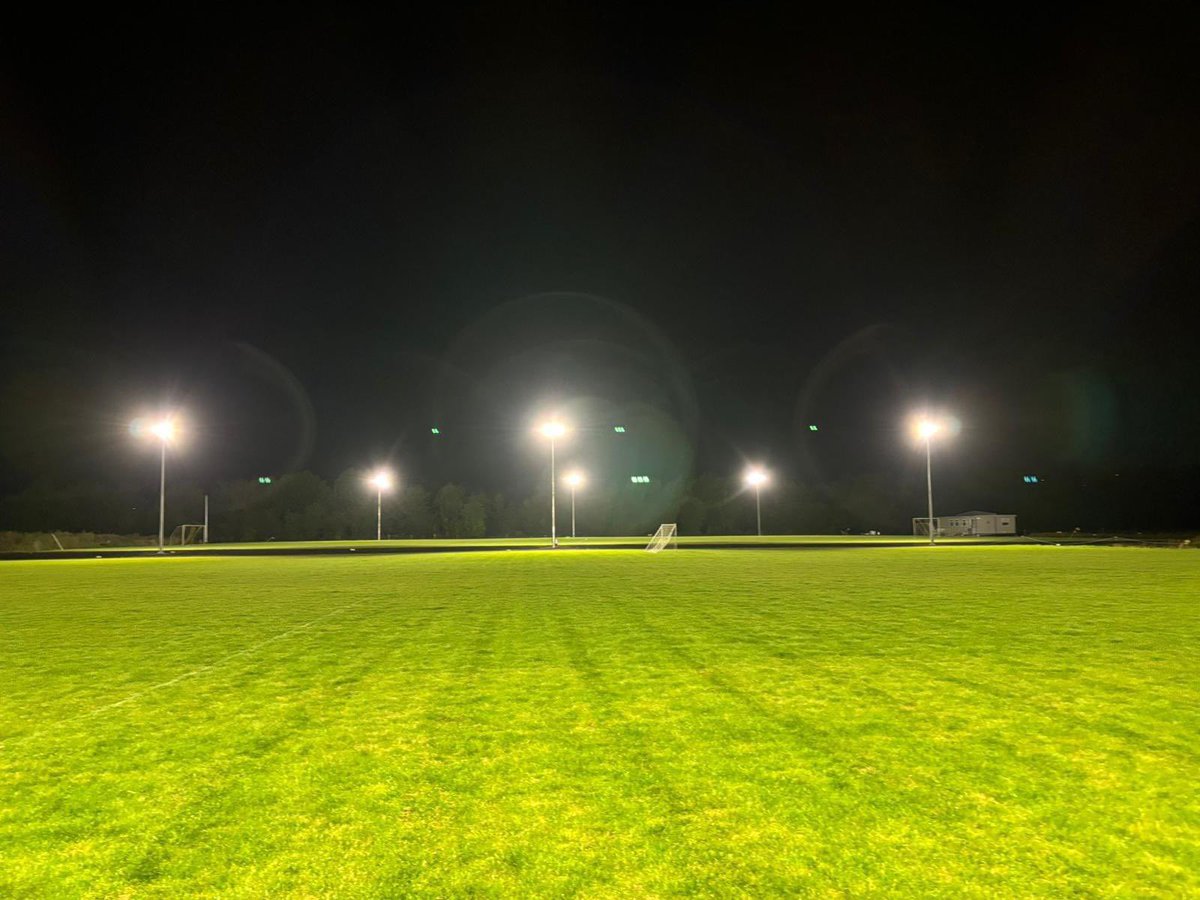 LiveatOriel's tweet photo. Carrick Rovers unveiled new floodlights last night. Great asset to the club and the local area in the future. Jack Charlton used train the Irish team at Carrick’s pitch. They also stayed locally https://t.co/8KAKvs30Ss