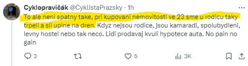 To není špatný take, my jsme trpěli, takže když budete vy taky, tak je to dobrý.
Já nevim, je normální chtít, aby se všichni kolem mě měli mizerně? Já to třeba tak nemám, fakt mě těší, když se jiný maj líp a nedělaj třeba stejný chyby, jako jsem dělal dřív já. Asi jsem divnej.