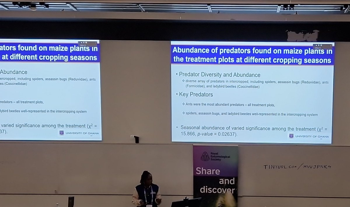 HAU_Entomology's tweet photo. Talk 3 is from Lami Jinatu Wamdeo from University of Ghana - Influence of cropping systems in the management of fall armyworm, Spodoptera frugiperda 
(J. E. Smith) (Lepidoptera: Noctuidae) and natural enemies’ conservation in Kpong, Ghana
#Ento24 https://t.co/9G9X4DhIcf