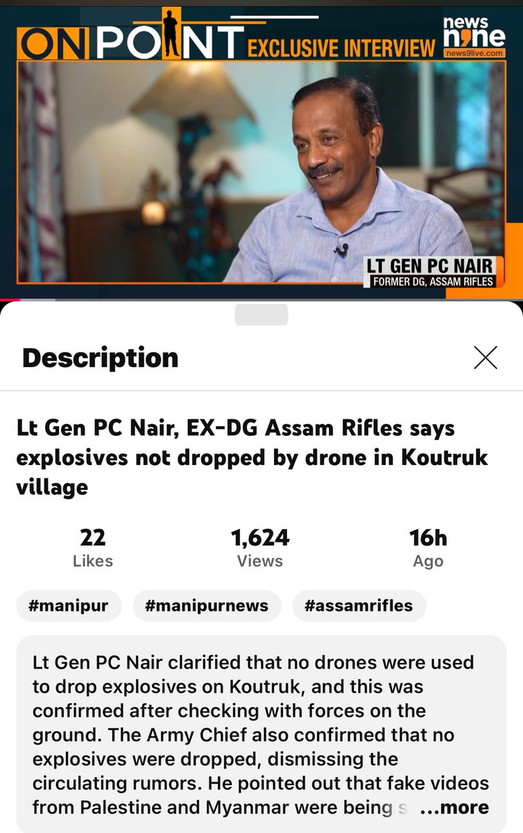 TheBlueHills49's tweet photo. ‼️#ManipurPolice refutes former Assam rifles officer “Lt Gen Nair misleading statement” that Manipur police is Kuki or Meitei and there are no bombing using drones ‼️

In the statement given by Inspector General , IK Muviah , the statement by  Lt Gen Nair is immature and inaccurate.

#ManipurPolice stands by its statement that kuki militants have used drones for bombing at Koutruk and that the police force is a multi-ethnic and Multi religious .

#ManipurFightsBack 
Stop #KukiTerrorism
Stop #KukiWarCrimes 

@MumbaichaDon @MeghUpdates @TimesAlgebraIND @hindupost @RituRathaur @SwarajyaMag @AbhijitChavda @BBCWorld @soutikBBC @miss_rai1 @TanushreePande @jeegujja @BDUTT