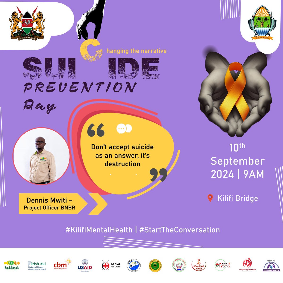 Emmanuel Ngilah (@ngila_emmanuel) on Twitter photo Advocating for mental health is crucial to preventing suicide. Let’s push for policies that
increase access to mental health services and support those who need help.
#StartTheConversation #KilifiMentalHealth #WSPD2024Klf
<a href="/BasicNeeds_KE/">Basic Needs Basic Rights Kenya</a> <a href="/CBM_Global/">CBM Global Disability Inclusion</a> <a href="/StawishaP/">Stawisha Pwani</a> <a href="/USAIDKenya/">USAID Kenya</a> Advocating for mental health is crucial to preventing suicide. Let’s push for policies that
increase access to mental health services and support those who need help.
#StartTheConversation #KilifiMentalHealth #WSPD2024Klf
<a href="/BasicNeeds_KE/">Basic Needs Basic Rights Kenya</a> <a href="/CBM_Global/">CBM Global Disability Inclusion</a> <a href="/StawishaP/">Stawisha Pwani</a> <a href="/USAIDKenya/">USAID Kenya</a>