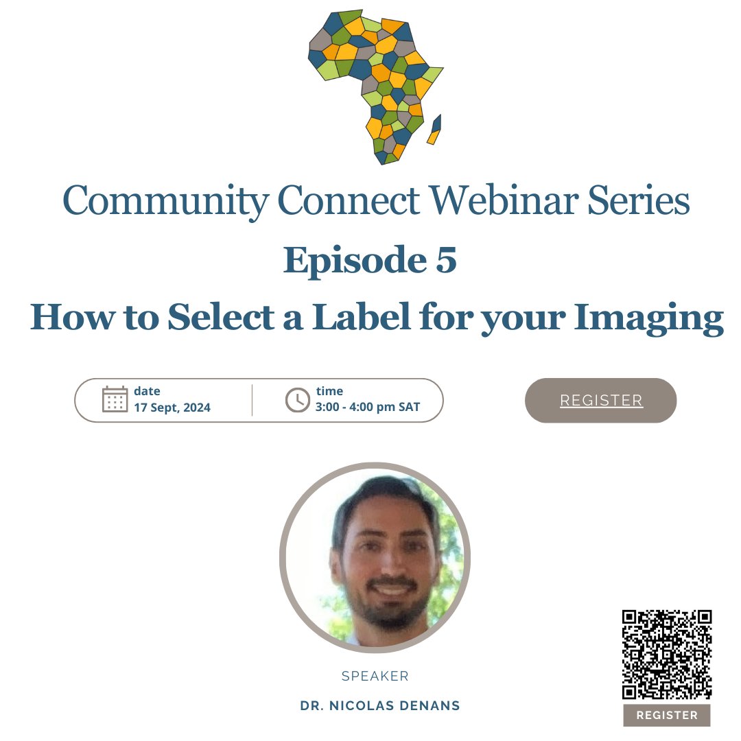 📢 Join us for episode 5 of the Community Connect Webinar Series. 

🗓   17 September 2024
🕒 13:00 - 14:00 GMT (15:00 - 16:00 SAST)
🎤 How to select a label for your imaging by Dr Nicolas Denans

You do not want to miss this one. Register today! bit.ly/47o2Pm0