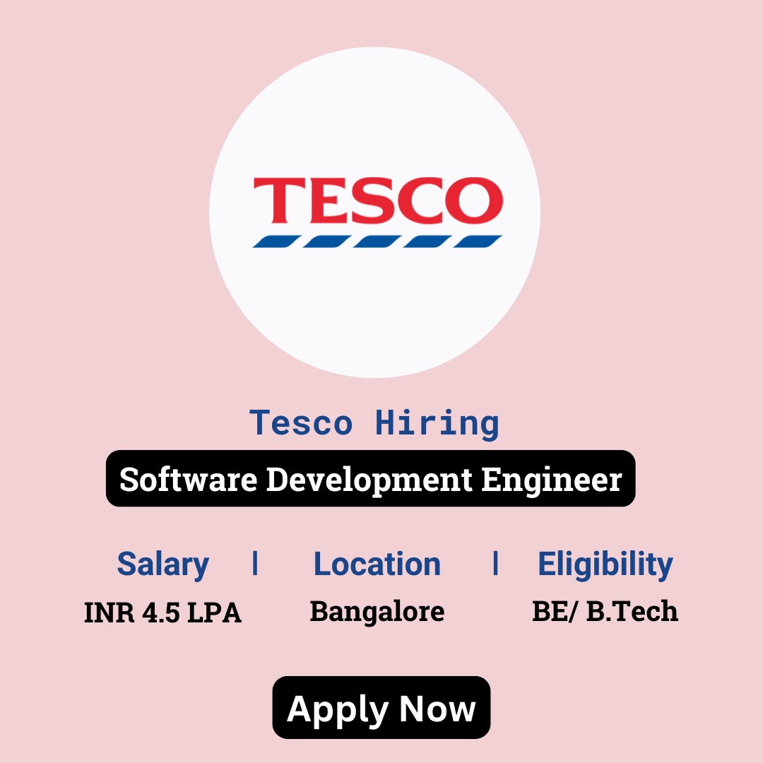 karthikpattadi's tweet image. 🔍 Tesco Off Campus Drive 2024 🔍
Tesco is hiring for the position of Software Development Engineer.
🔗 Apply Here: zurl.co/wXzK
💬 Join Our WhatsApp Group: zurl.co/HzO9
#Tesco #SoftwareDevelopmentEngineer #SoftwareEngineering #CareerOpportunities