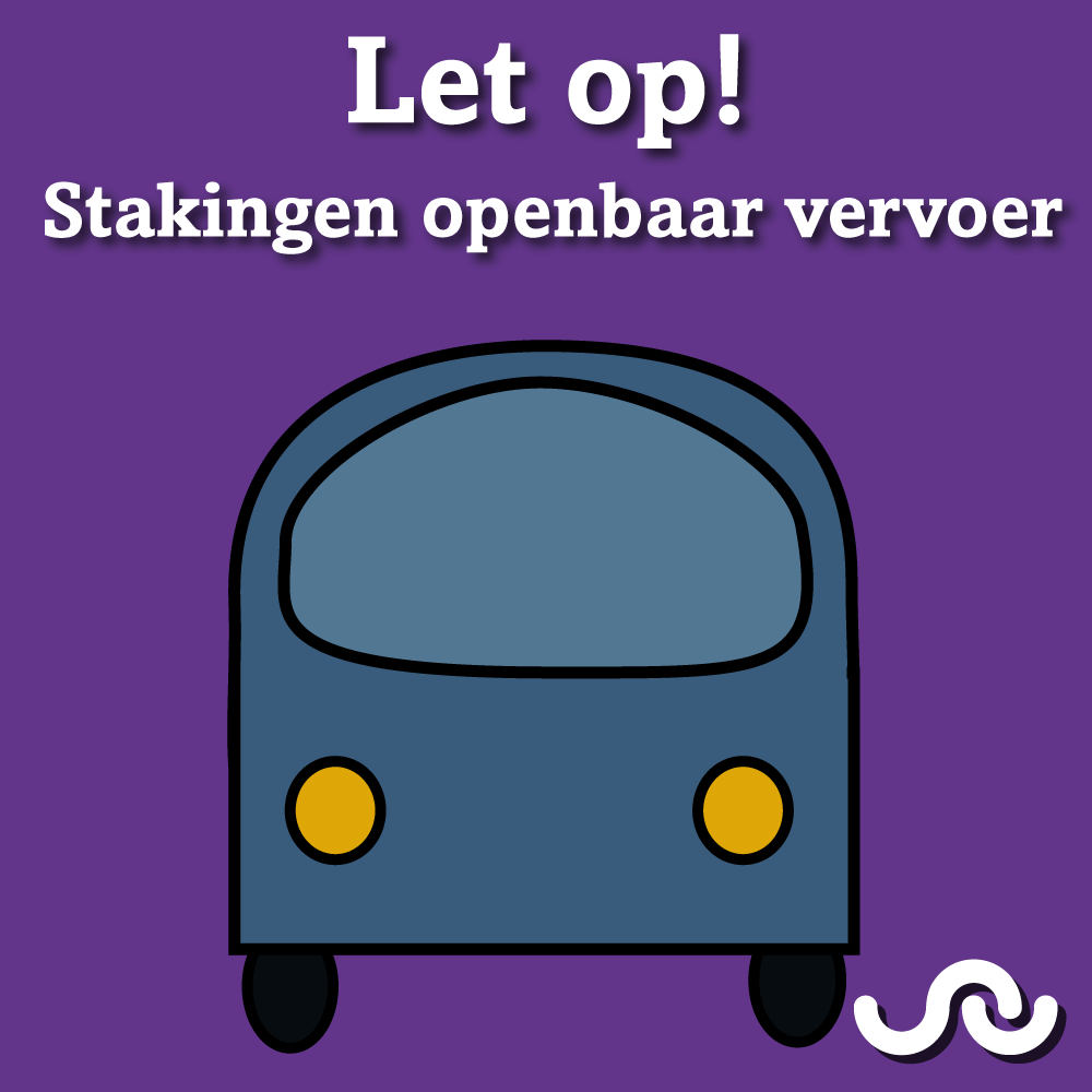 Stakingen openbaar vervoer!
Op 11 september staakt het streekvervoer in Nederland. Bussen, trams en treinen van Arriva, Transdev (Connexxion), Keolis, EBS, Qbuzz, en NS rijden niet tussen 04:00 uur en 08:00 uur. Leerlingen en medewerkers kunnen hier last van ondervinden.