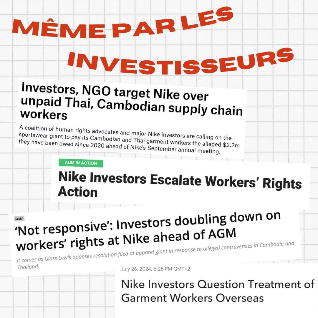 💥C'est l’AG des actionnaires de Nike 💥 De + en + d'investisseurs appellent l'entreprise à payer ses travailleur·euses ! Les couturières qui produisaient pour @nike au Cambodge et en Thaïlande attendent toujours ! #PayYourWorkers 
📣Signez la pétition : action.eko.org/a/nike-just-pa…?