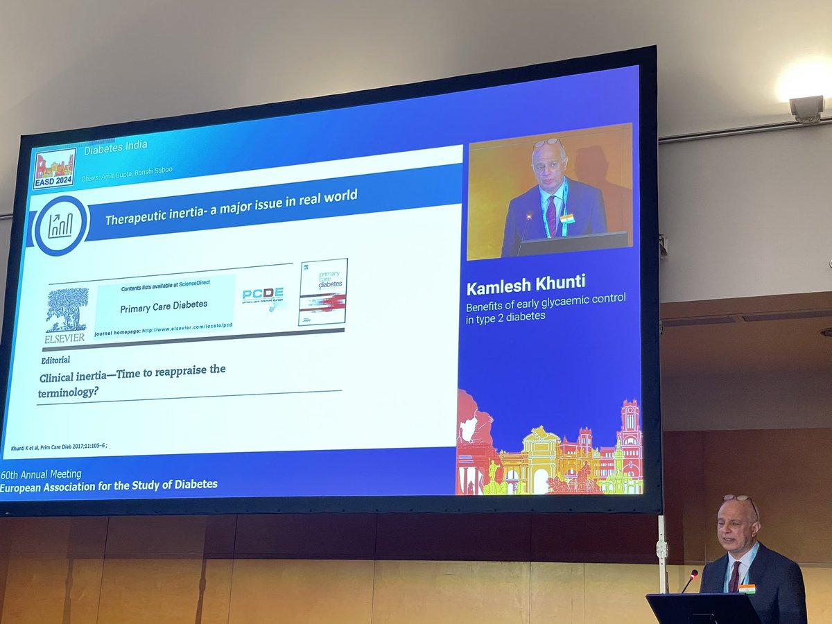 Even if the importance of early glycemic control in T2D is known, clinical inertia is  observed with HCPs and needs to be overcome. <a href="/kamleshkhunti/">Prof Kamlesh Khunti</a> advocates for better and faster pathways to optimal care <a href="/banshisaboo/">Banshi Saboo</a> <a href="/dramitaol/">Amit Gupta</a> <a href="/purvi_chawla/">Dr. Purvi Chawla</a> <a href="/EASDnews/">EASD</a> <a href="/OeDiabetesG/">Österreichische Diabetes Gesellschaft</a> #EASD2024